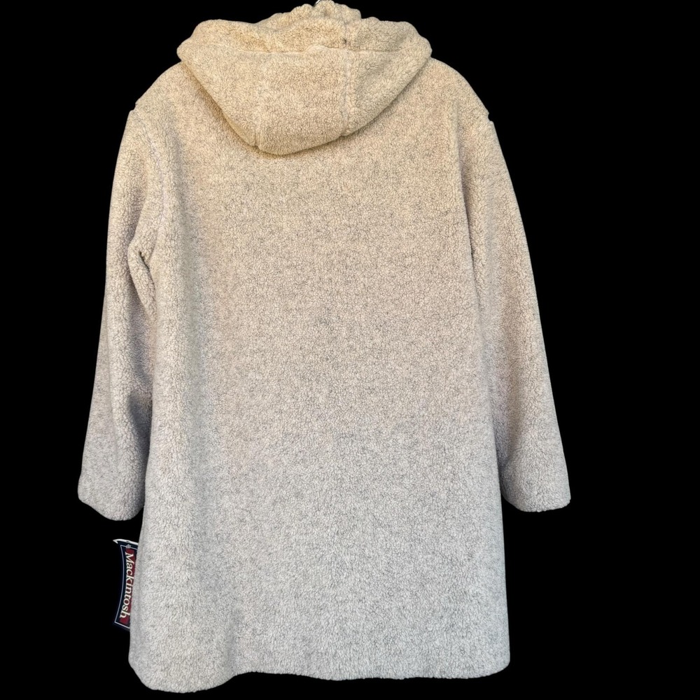 Mackintosh Coat Womens Large Cream Fleece Lined Hooded Button Parka Pockets USA - Picture 2 of 9